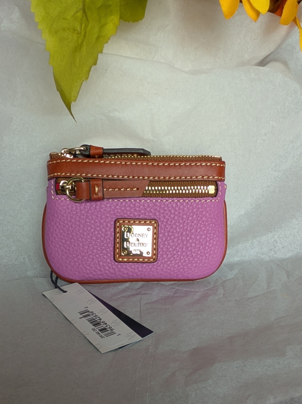 NWT! Dooney & Bourke Pebble Grain Small Coin Case in ORCHID